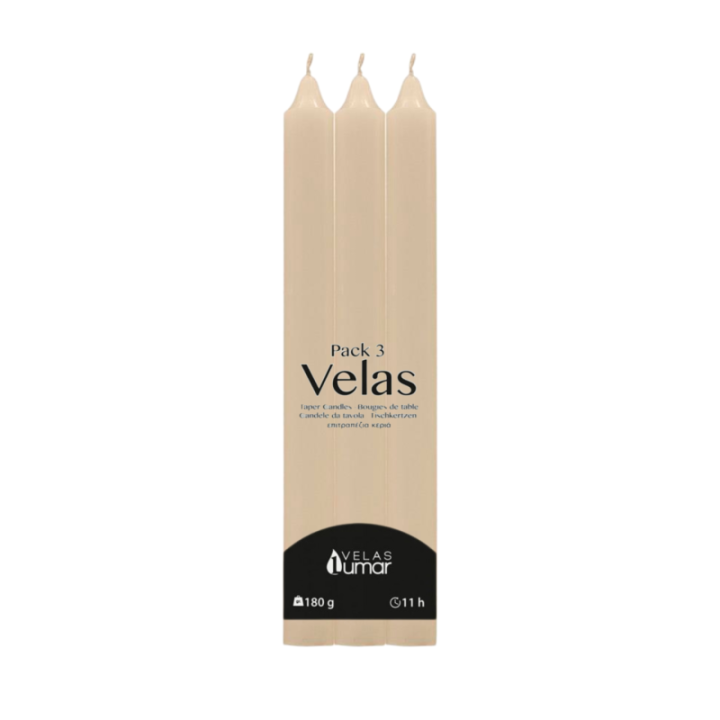 PACK 3 Candela Decorativa da Tavola | 220×20(Ø) CREMA