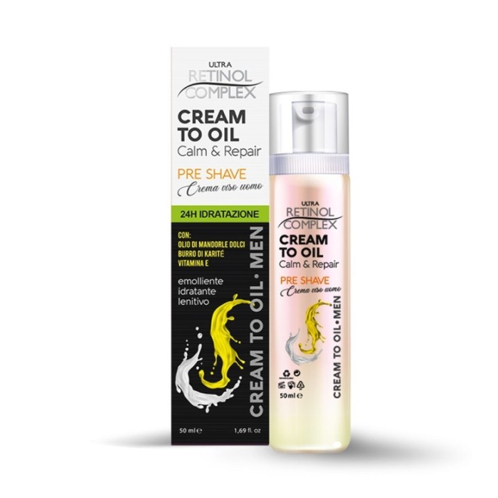 Crema Viso Uomo Cream To Oil PRE-SHAVE 24h Idratazione [Retinol Complex]