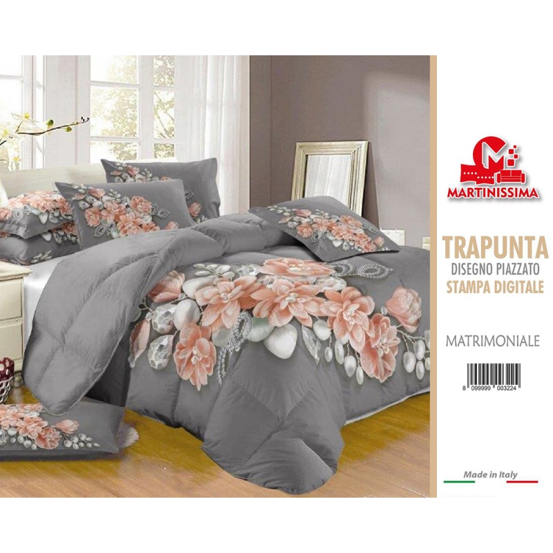 Trapunta Matrimoniale FLOWER BOMB Antracite di Martinissima