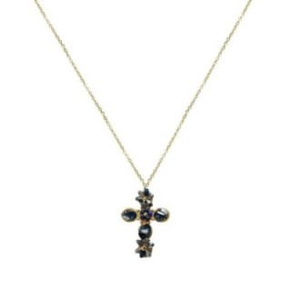 Collana Croce Blu con Cristalli a Forma Fiore