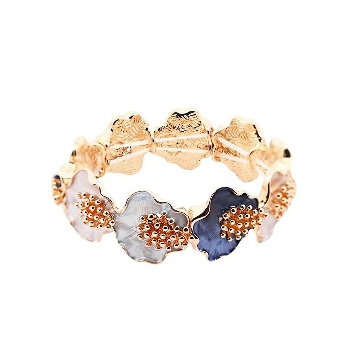 Bracciale Bijoux Elastico Blu Smaltato con Fiori e Grappoli