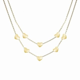 Girocollo Doppio-Filo Cuori Acciaio Oro Giallo