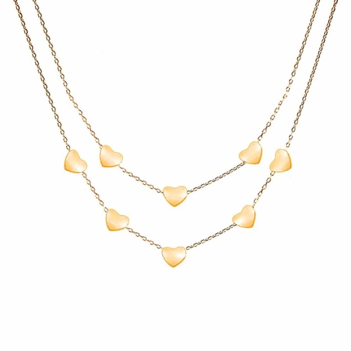 Girocollo Doppio-Filo Cuori Acciaio Oro Rosa