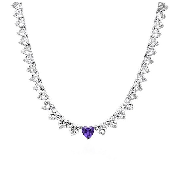 Collana Tennis Girocollo Influencer Viola in Zirconia Taglio a Cuore