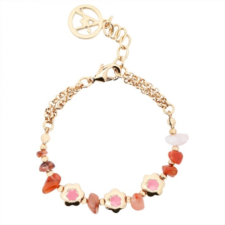 Braccialetto Bijoux DESEA Dorato con Fiori e Pietre Rosa