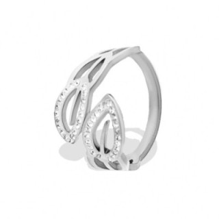 Anello Regolabile Argento Foglia con Strass in Acciaio