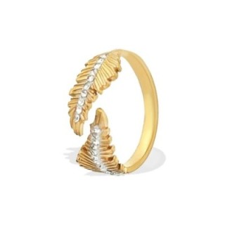 Anello Regolabile Oro Giallo Piuma con Strass in Acciaio