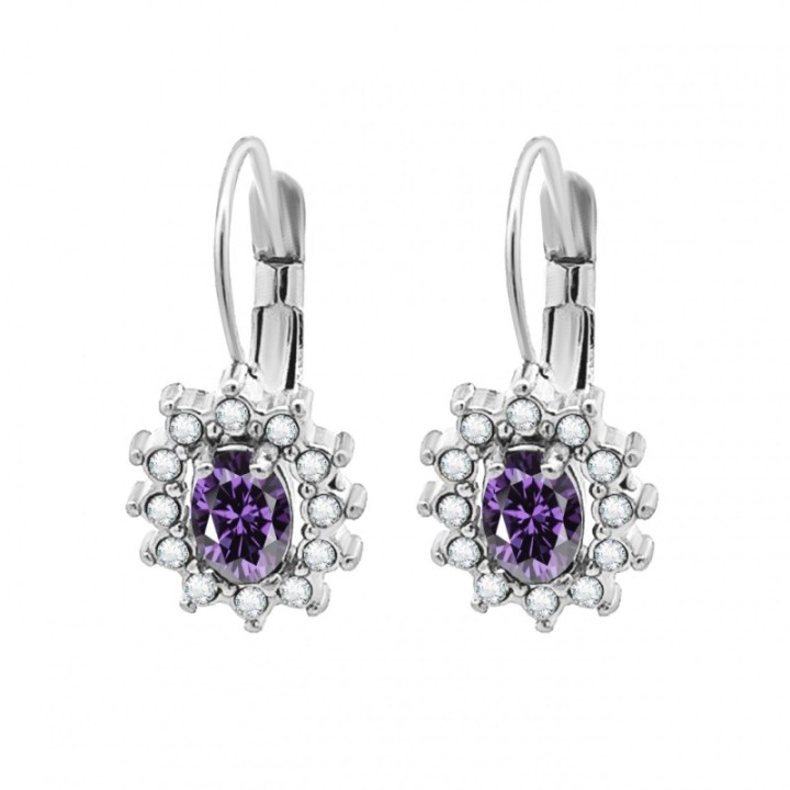 Monachelle Acciaio Argentato Zircone Viola Cristalli in Fiore