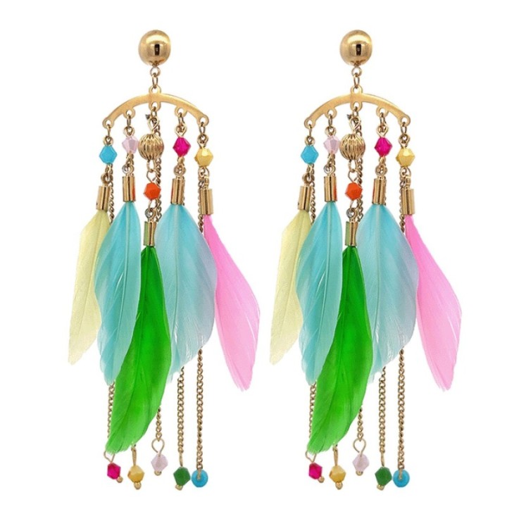 Pendenti Cristallo Piuma Multicolore Acciaio 316L