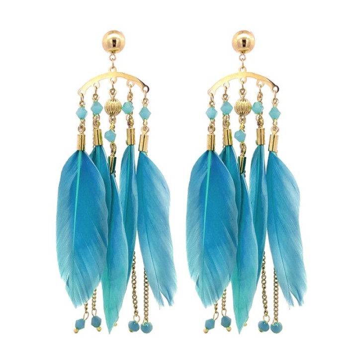 Pendenti Cristallo Piuma Blu Acciaio 316L