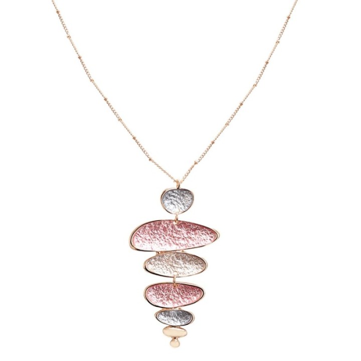 Collana Bijoux Lunga Pietre Zen Rosa Smaltato