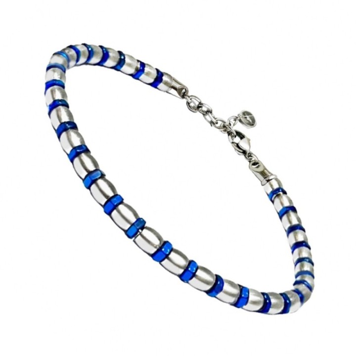 Braccialetto Uomo Acciaio Bicolore Blu