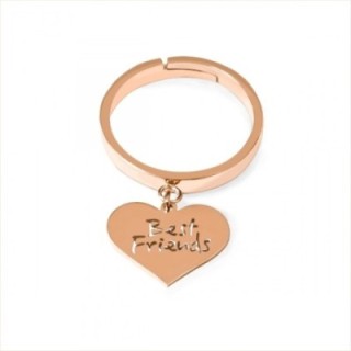 Anello Regolabile BEST FRIENDS Acciaio RosÃ© con Pendente Cuore e Scritta
