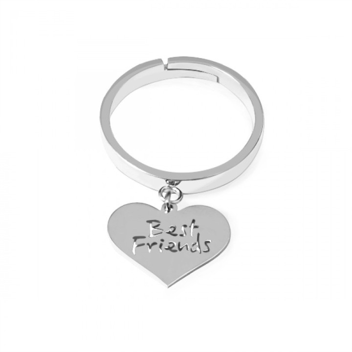 Anello Regolabile BEST FRIENDS Acciaio RosÃ© con Pendente Cuore e Scritta