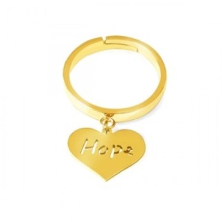 Anello Regolabile HOPE Acciaio Oro Giallo con Pendente Cuore e Scritta