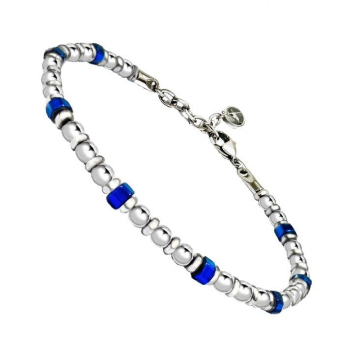 Bracciale Uomo Pietre Perline Silver-Blue Acciaio 316L