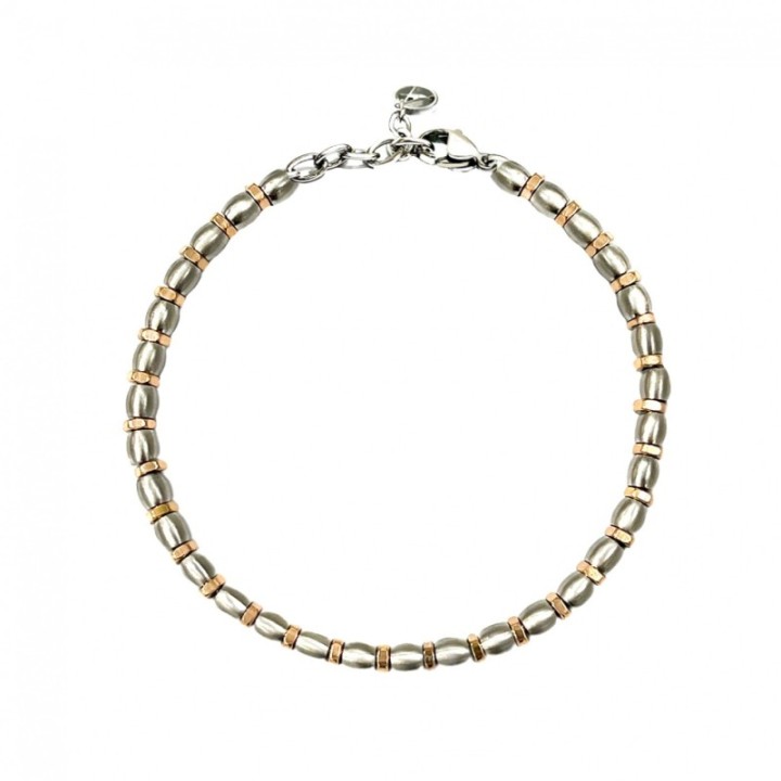 Bracciale Uomo BULL FULL Pietre Perline Silver-Gold Acciaio 316L