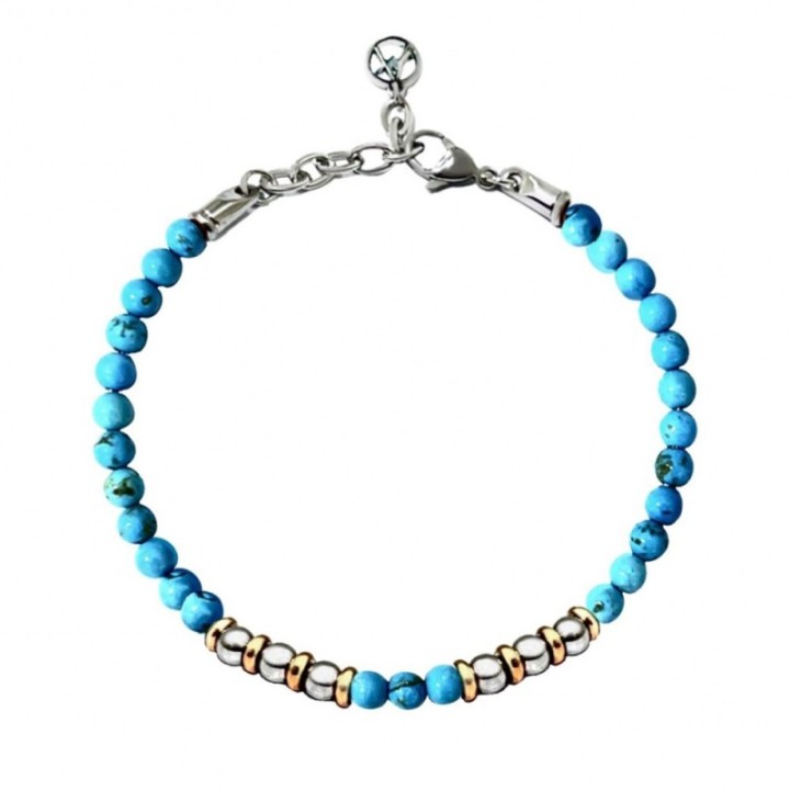 Bracciale Uomo Tricolore Pietre Turchese Acciaio 316L