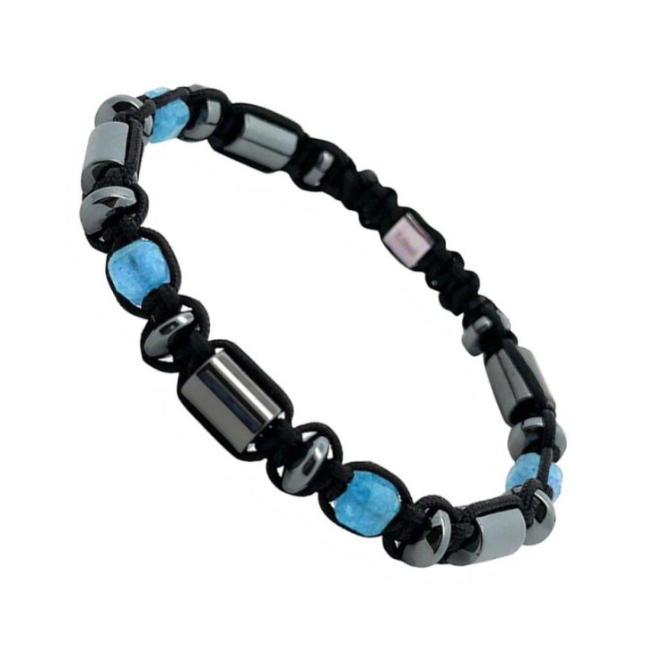 Bracciale Uomo Neroazzurro Regolabile Cordato con Pietre Acciaio