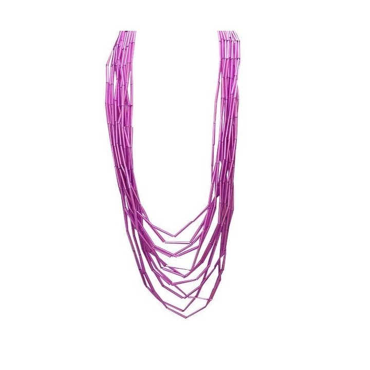 Collana Bijoux Lunga Multifilo VIOLA Maglie di Bambu Resina Corda