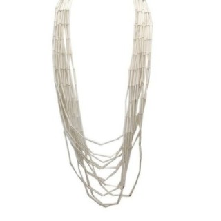 Collana Bijoux Lunga Multifilo ARGENTO Maglie di Bambu Resina Corda