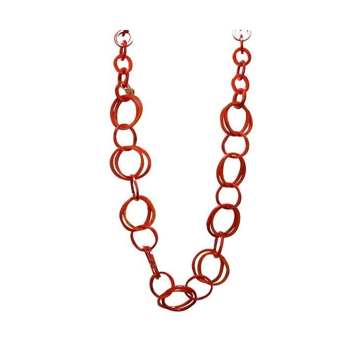 Collana Bijoux Lunga ROSSA Doppi Cerchi in Resina
