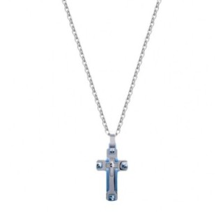 Collana Uomo Ciondolo Croce Blu Acciaio