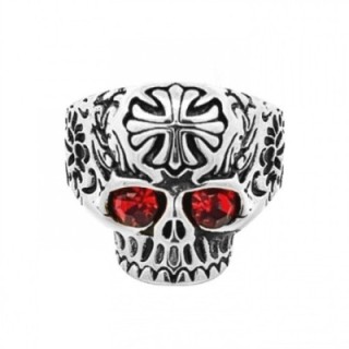 Anello Uomo Argentato con Teschio Acciaio 316L Cristalli