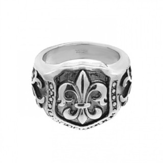 Anello Uomo Argentato Giglio Fiorentino Acciaio 316L