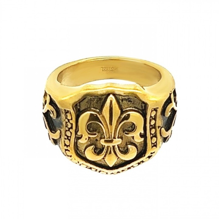 Anello Uomo Dorato Giglio Fiorentino Acciaio 316L