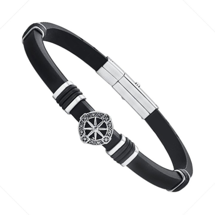 Bracciale Uomo Rigido con Rosa dei Venti in CaucciÃ¹ e Acciaio