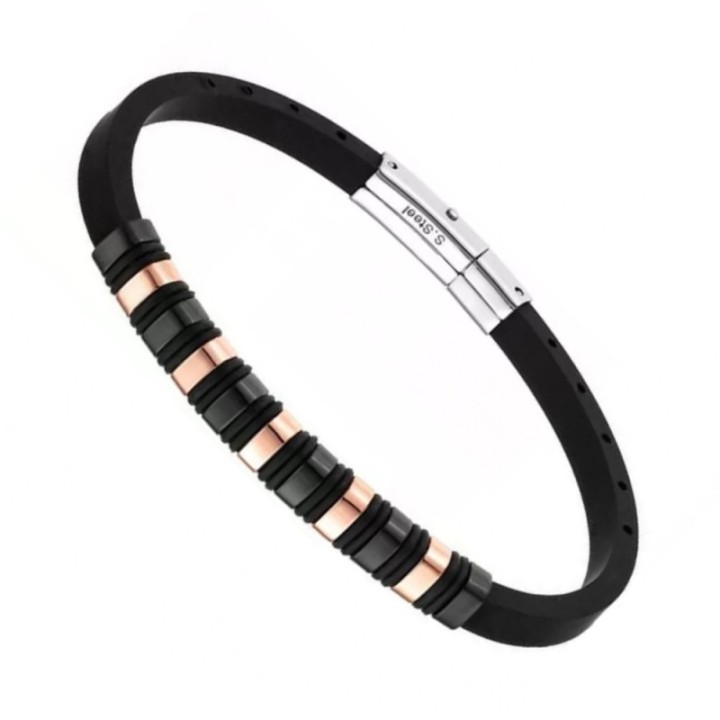 Bracciale Uomo Rigido in CaucciÃ¹ con Inserti Acciaio