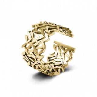 Anello Fascia Regolabile FOGLIE Acciaio Dorato