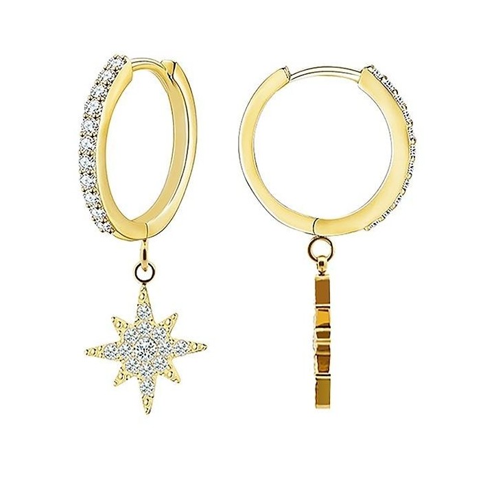 Cerchio Pendente con Rosa dei Venti Zirconia Acciaio Dorato