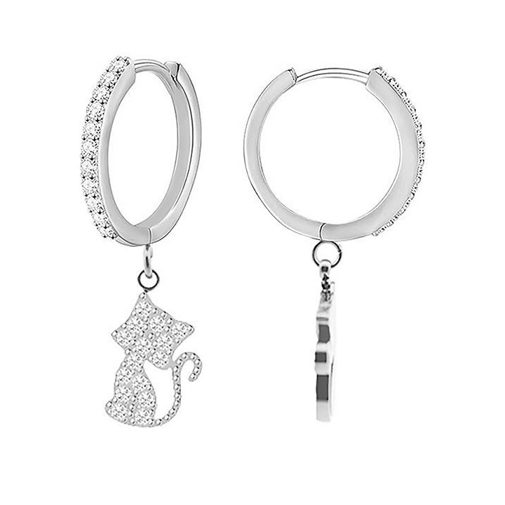 Cerchio Pendente con Gattino Zirconia Acciaio Argentato