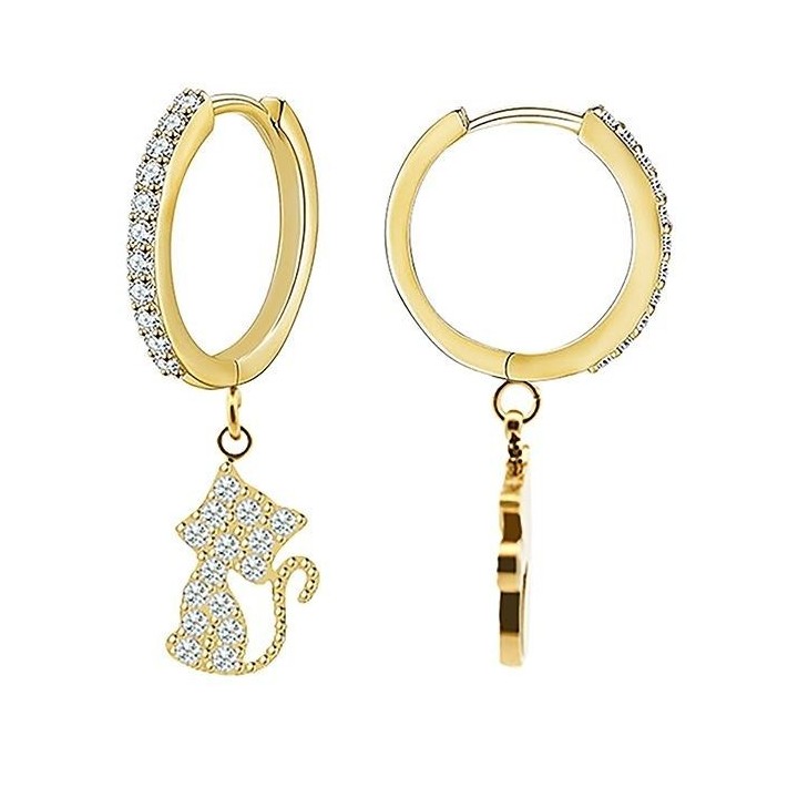 Cerchio Pendente con Gattino Zirconia Acciaio Dorato