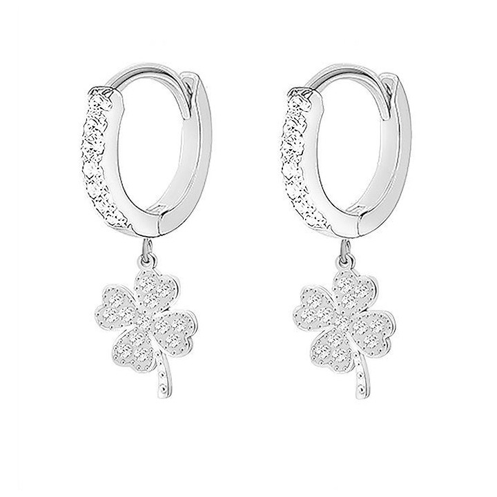 Cerchio Pendente con Quadrifoglio Zirconia Acciaio Argentato