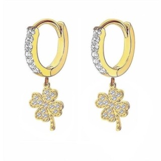 Cerchio Pendente con Quadrifoglio Zirconia Acciaio Dorato