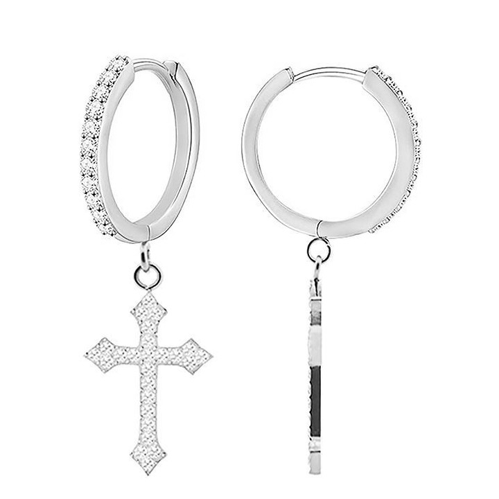 Cerchio Pendente con Croce Zirconia Acciaio Argentato