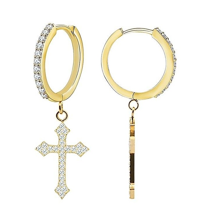 Cerchio Pendente con Croce Zirconia Acciaio Dorato