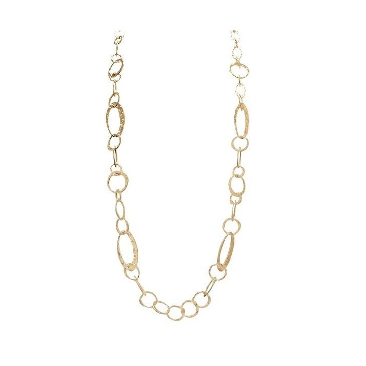 Collana Bijoux Lunga Dorata a Catena 94cm Inserti Rotondi e Ovali