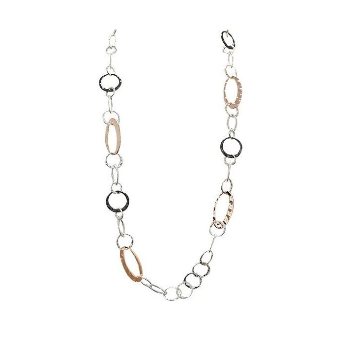 Collana Bijoux Lunga 94cm a Catena Multicolore Inserti Rotondi e Ovali
