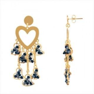 Pendenti Cuori con Cristalli Blu a Cascata Acciaio Dorato