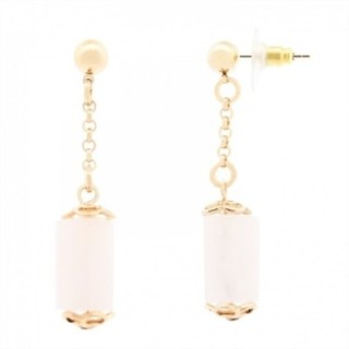 Pendenti Bijoux con Cilindro Rosa Pietra Naturale Acciaio Dorato