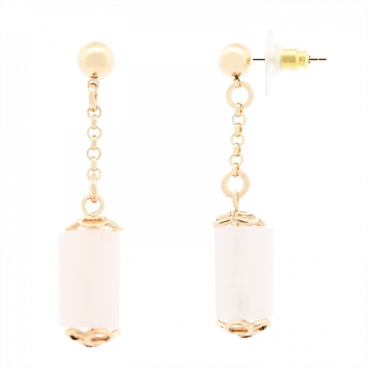 Pendenti Bijoux con Cilindro Rosa Pietra Naturale Acciaio Dorato