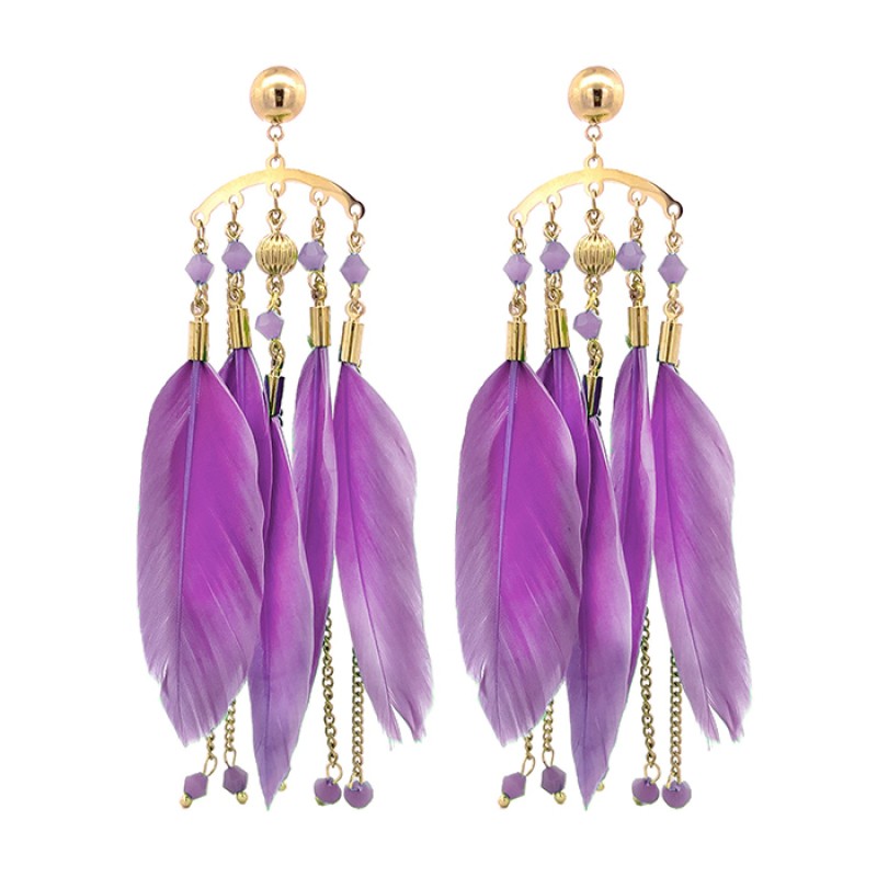 Pendenti Cristallo Piuma Viola Acciaio 316L