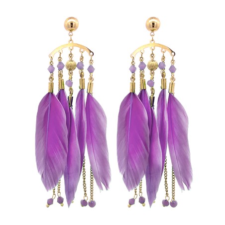 Pendenti Cristallo Piuma Viola Acciaio 316L