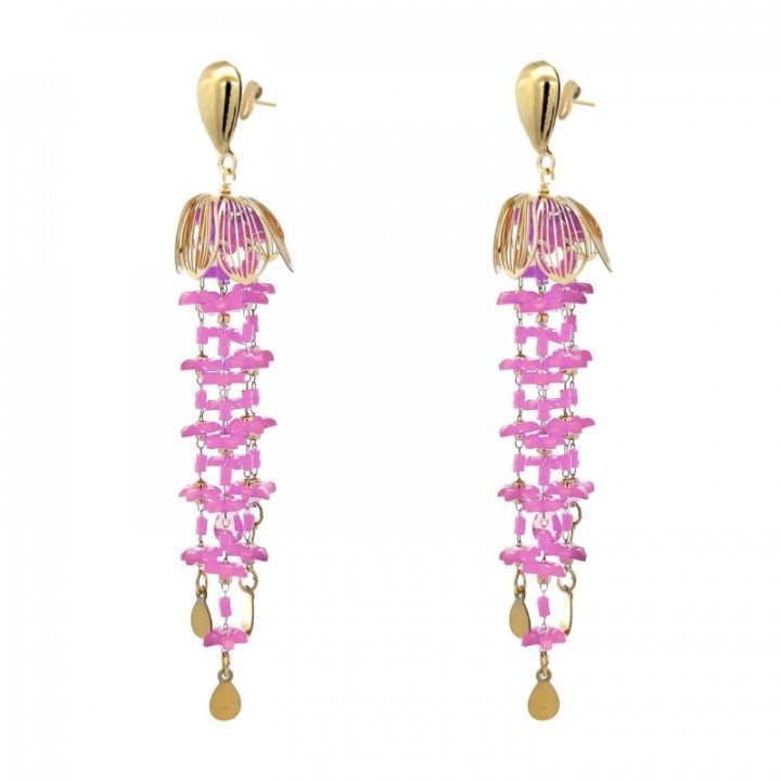 Pendenti MUSCAT Rosa in Fiore a Cascata Multilinea Acciaio Dorato