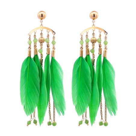 Pendenti Cristallo Piuma Verde Acciaio 316L