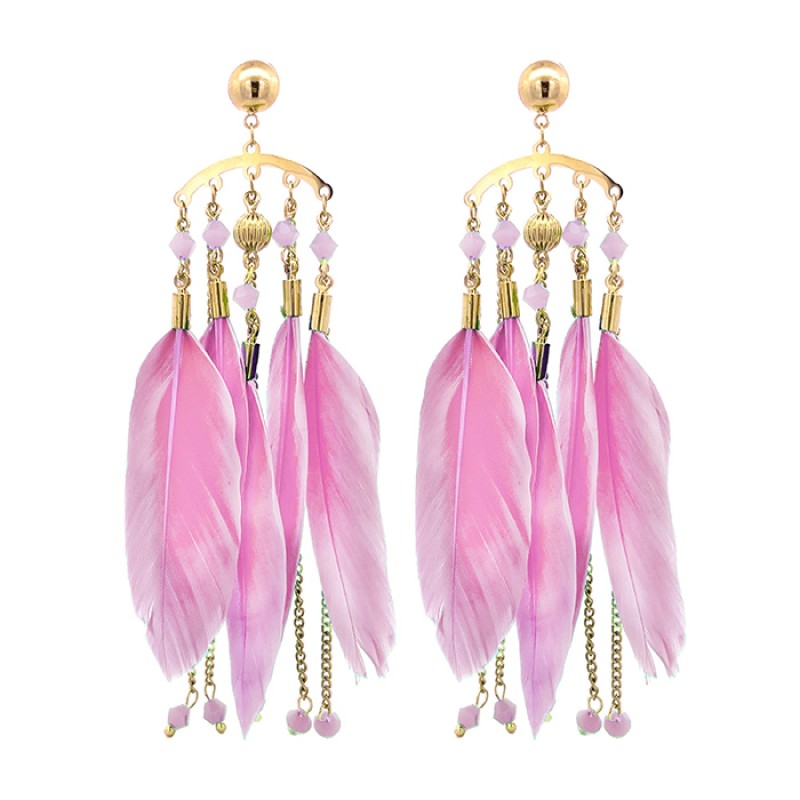 Pendenti Cristallo Piuma Rosa Acciaio 316L